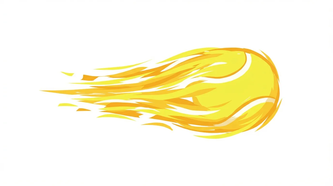 An animation still demonstrating a smear frame, showing a yellow tennis ball moving so fast its shape is stretched into a horizontal blur against a white background.