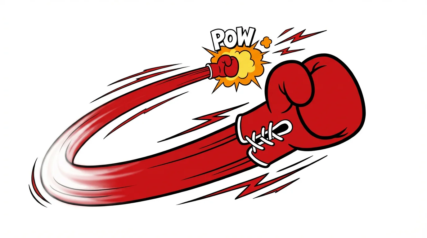 An illustration of a smear frame animation, showing a red boxing glove stretched across the frame mid-punch to create a motion blur effect.