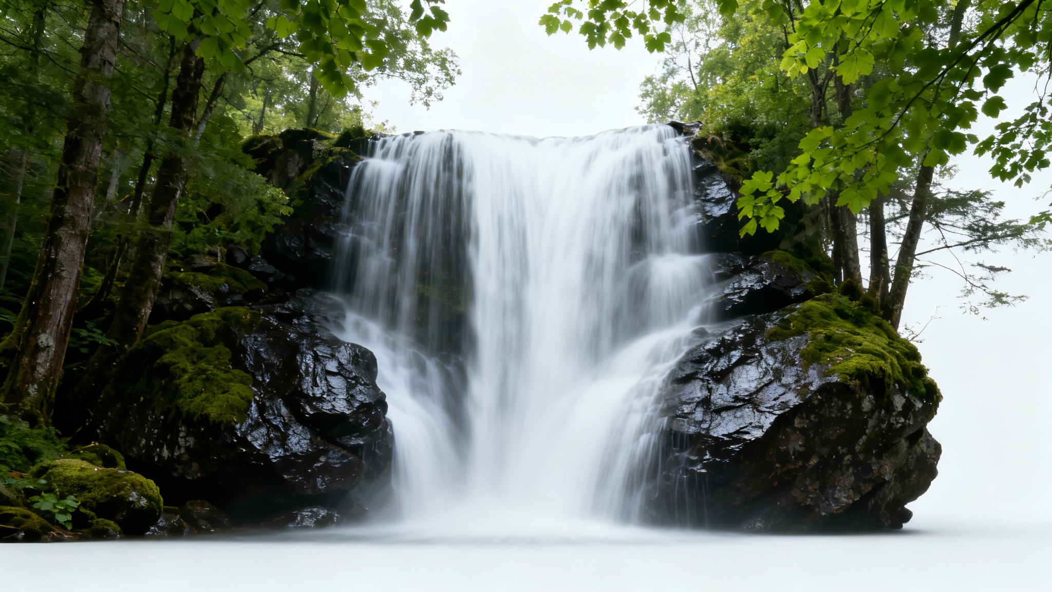 A long-exposure photograph of a waterfall, where the water is a smooth motion blur while the surrounding rocks and forest are perfectly sharp, illustrating the concept of adding motion to a static image.