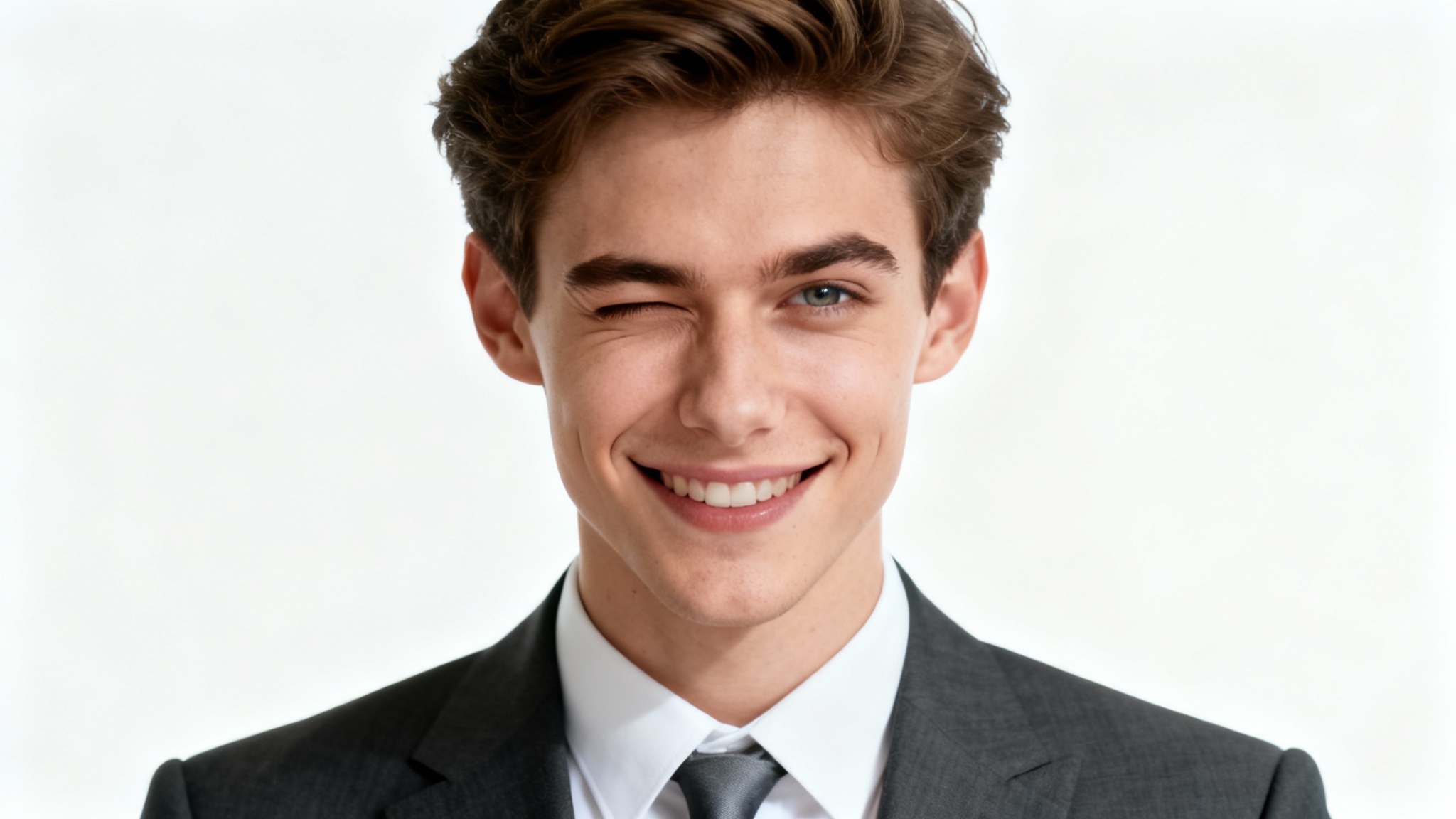 A photorealistic closeup of a charismatic man giving a confident smirk and a wink, representing a 'rizz meme'.