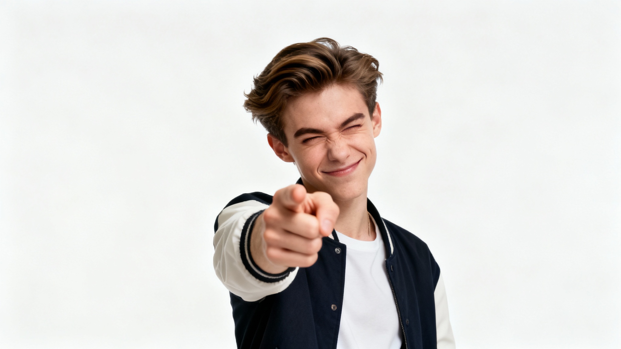 A young, charismatic man winking and pointing at the camera in a humorous, confident pose, representing a 'rizz' meme, set against a plain white background.