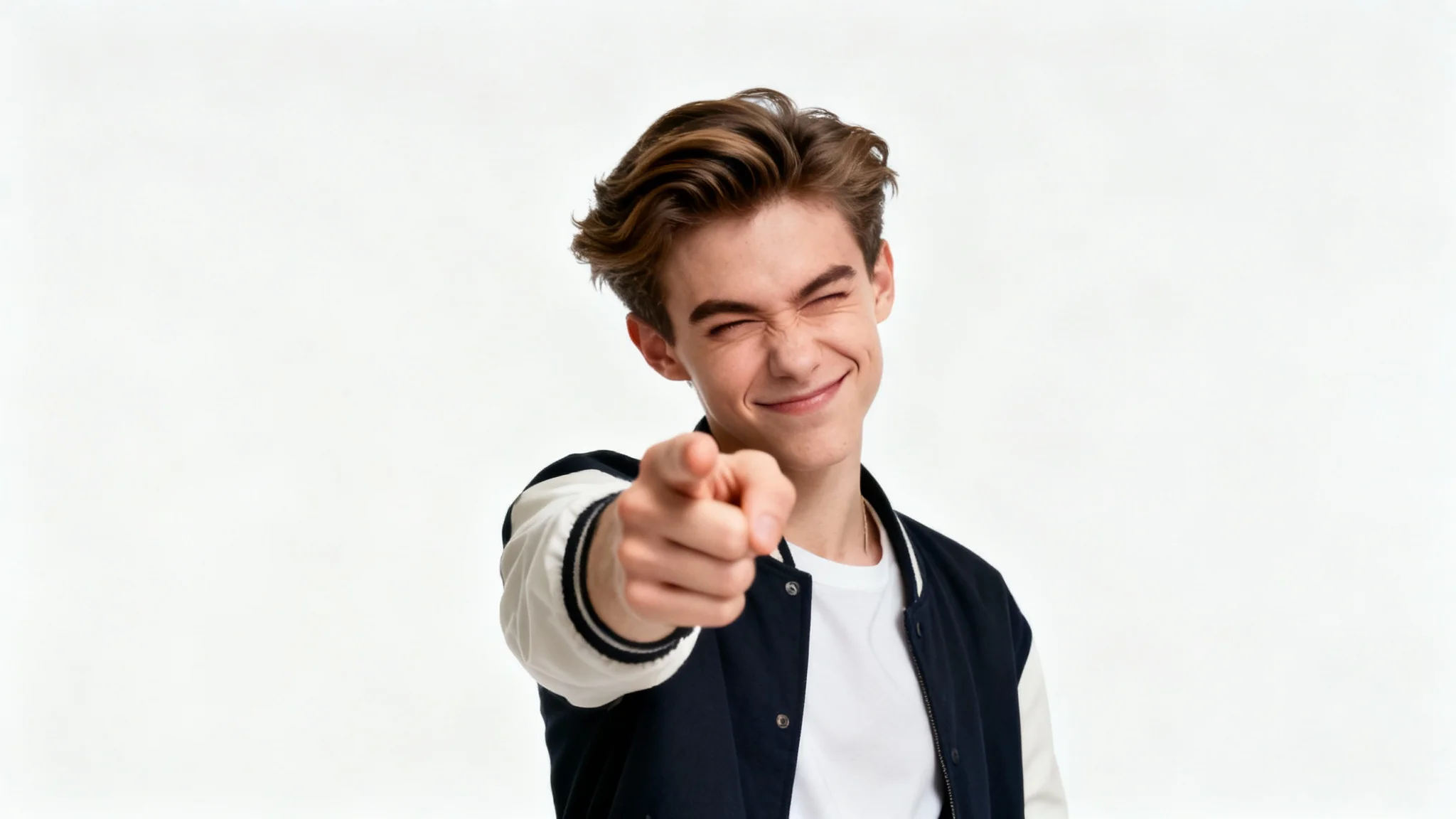 A young, charismatic man winking and pointing at the camera in a humorous, confident pose, representing a 'rizz' meme, set against a plain white background.