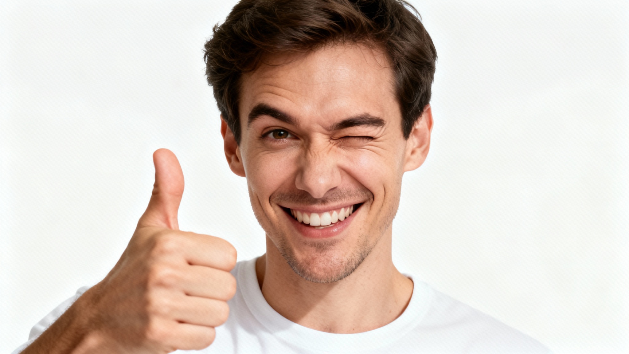 A humorous meme-style photo of a man winking and giving a thumbs-up to the camera, representing the concept of 'rizz', against a plain white background.