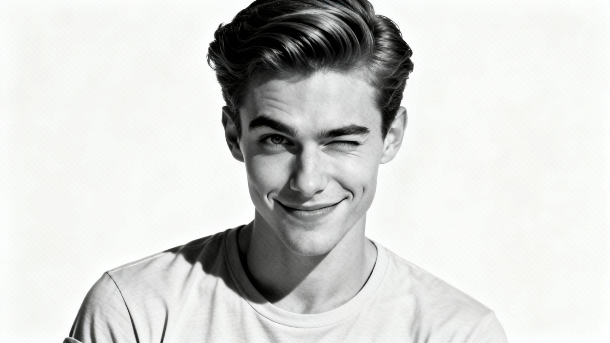 A handsome young man smirking confidently at the camera, representing a 'rizz' meme, on a clean white background.