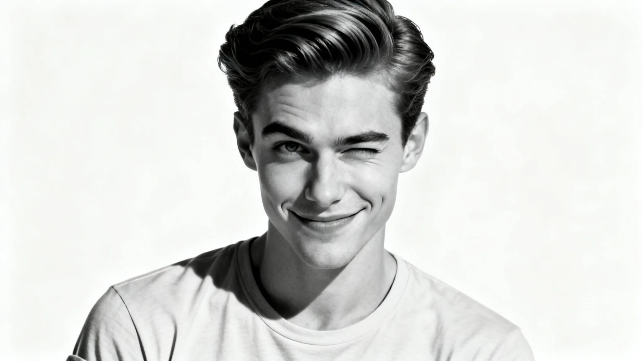 A handsome young man smirking confidently at the camera, representing a 'rizz' meme, on a clean white background.