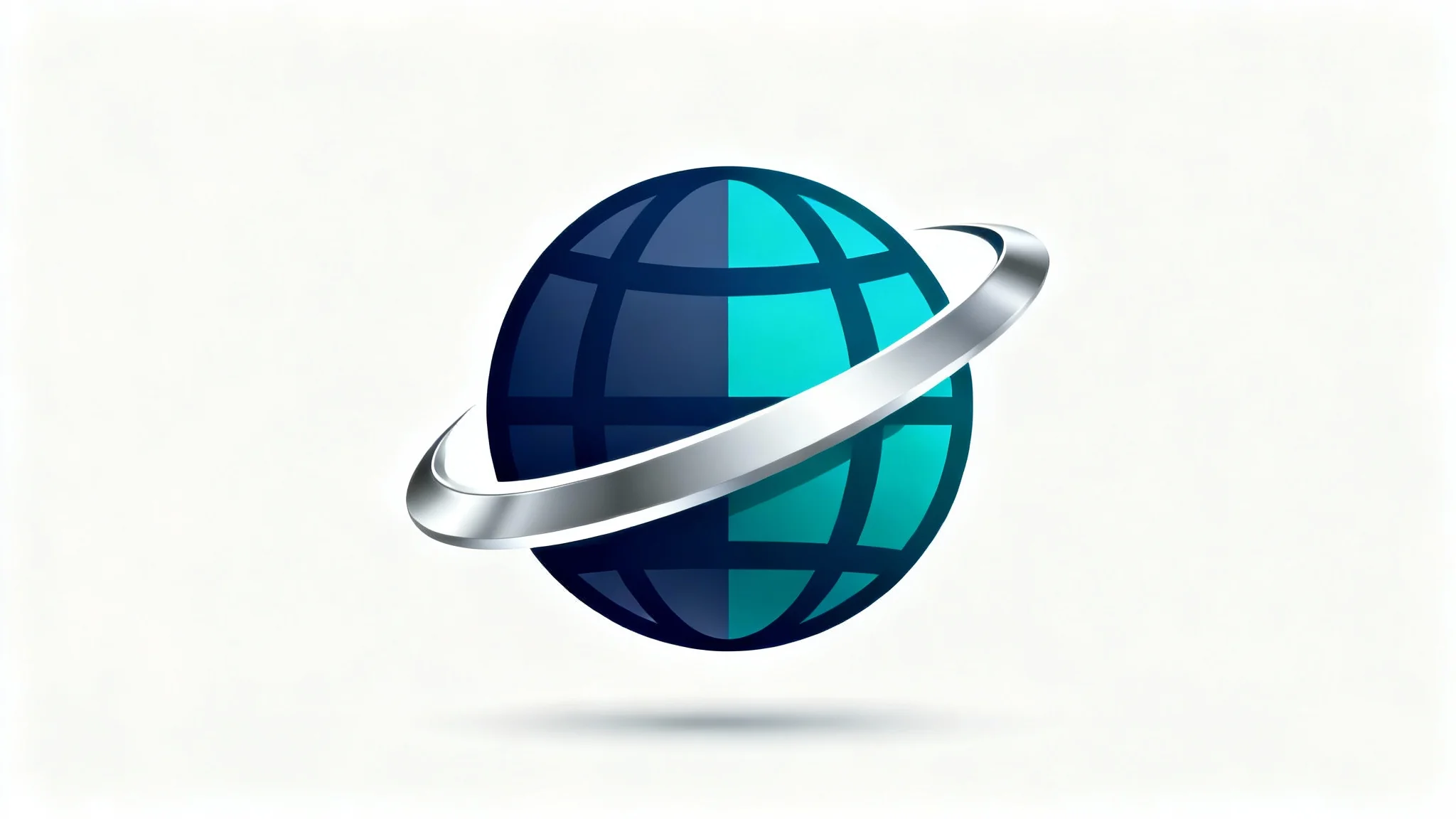 A modern, stylized vector logo of a globe in navy blue and teal, with a silver swoosh orbiting it, set against a plain white background.