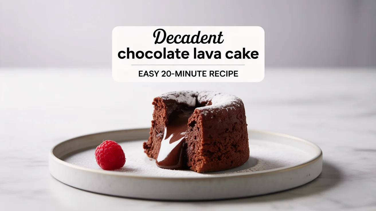 A mockup of a Pinterest pin for a chocolate lava cake recipe. The pin features an image of a lava cake with molten chocolate and a text overlay reading 'Decadent Chocolate Lava Cake'.