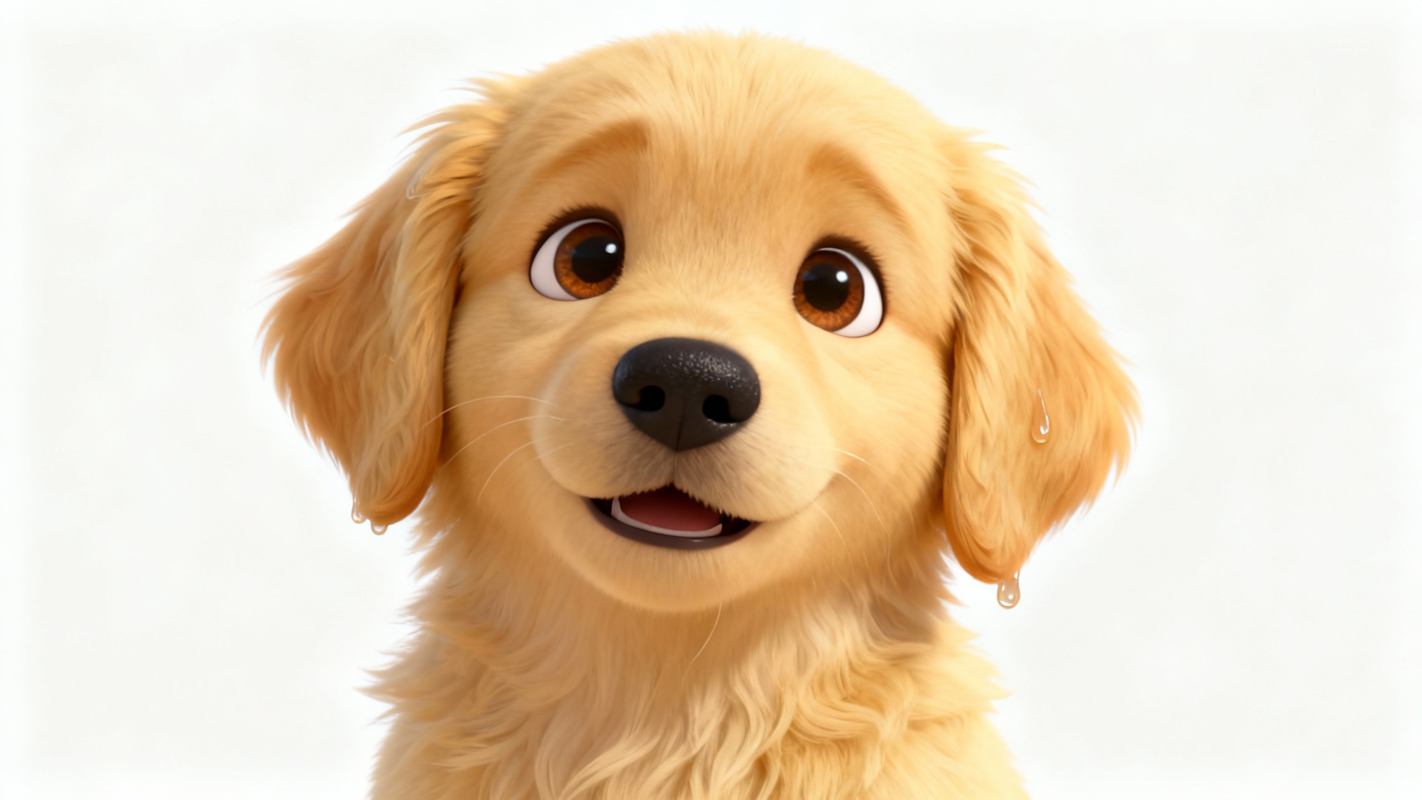 A cute, 3D illustrated avatar of a golden retriever puppy smiling, set against a plain white background.