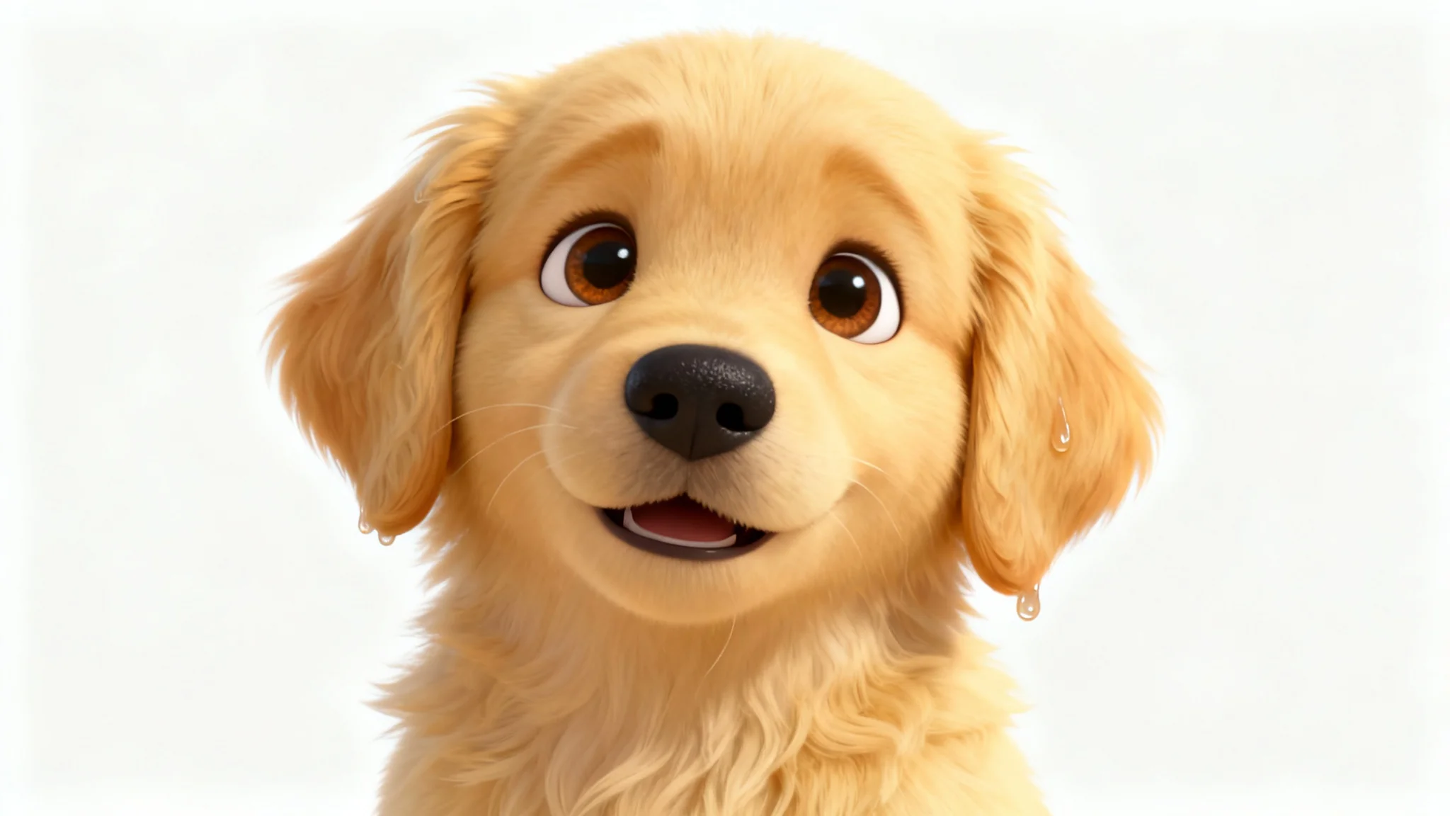 A cute, 3D illustrated avatar of a golden retriever puppy smiling, set against a plain white background.
