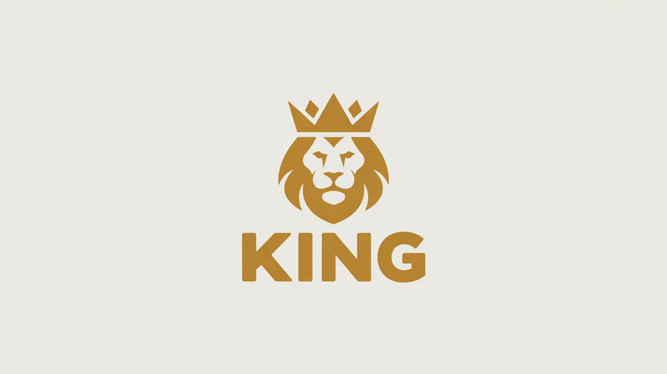 A modern, minimalist logo featuring a stylized golden lion's head with a crown. The word 'KING' is written below it. The entire logo is on a clean white background, conveying a sense of luxury and power.