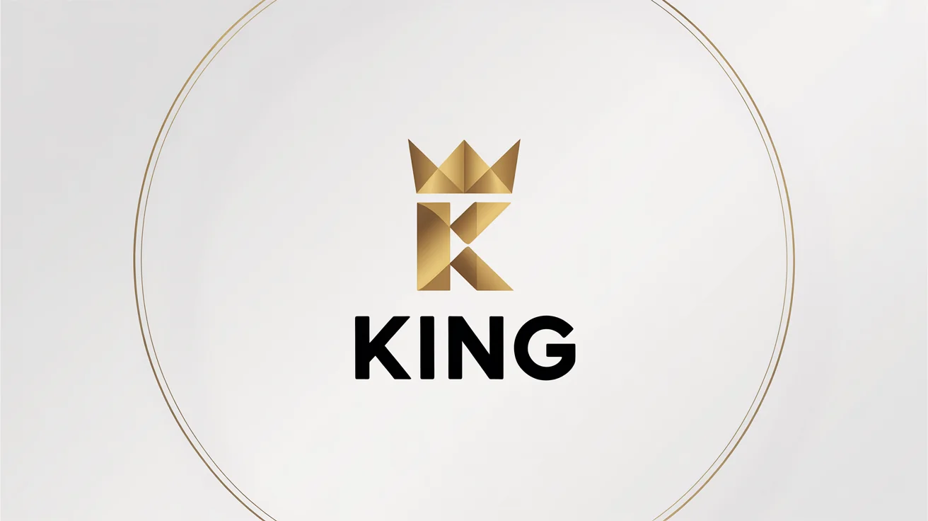 A modern and minimalist gold logo featuring a stylized crown integrated into the word 'KING', presented on a clean white background.