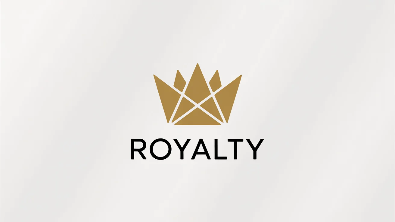 A modern and minimalist logo of a golden crown, with the word 'ROYALTY' written underneath in a bold font, displayed on a clean white background.
