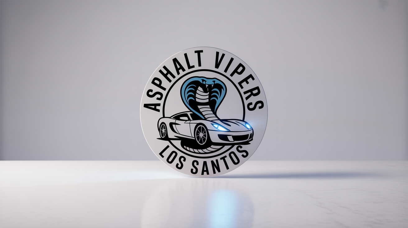 A professional logo for a FiveM server named 'Asphalt Vipers', featuring a sports car and a cobra in a circular design, with the text 'Los Santos' below, all on a clean white background.