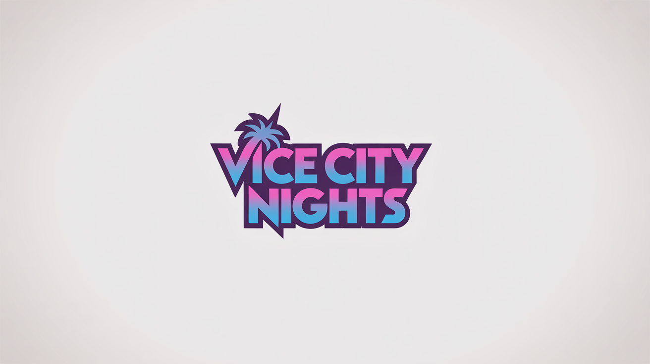 A modern and vibrant logo for a FiveM server called 'VICE CITY NIGHTS', featuring neon-colored text and a palm tree icon on a clean white background.