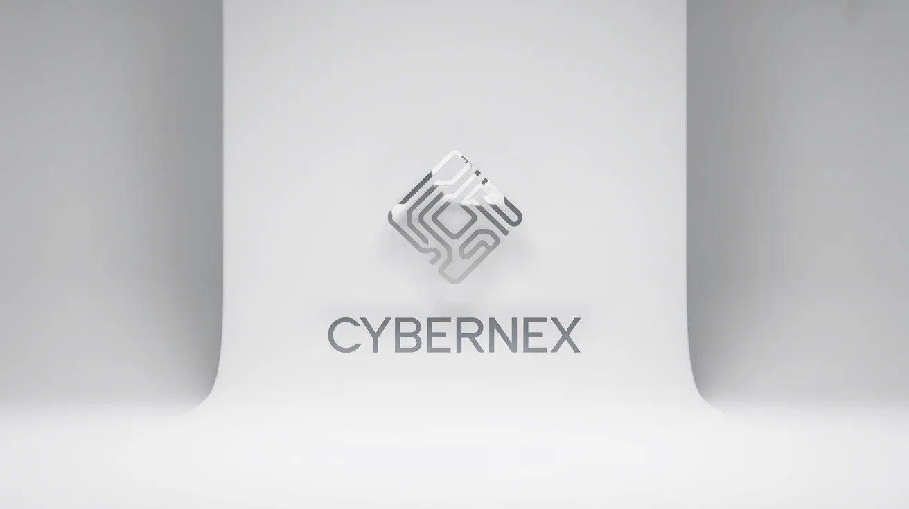 A modern and sleek logo for a PC brand named 'CYBERNEX'. The logo features a silver geometric symbol above the brand name, all set against a clean white background.