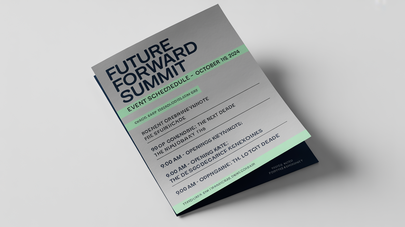 A professional, cleanly designed event schedule for a fictional 'Future Forward Summit', laid out on a white background.