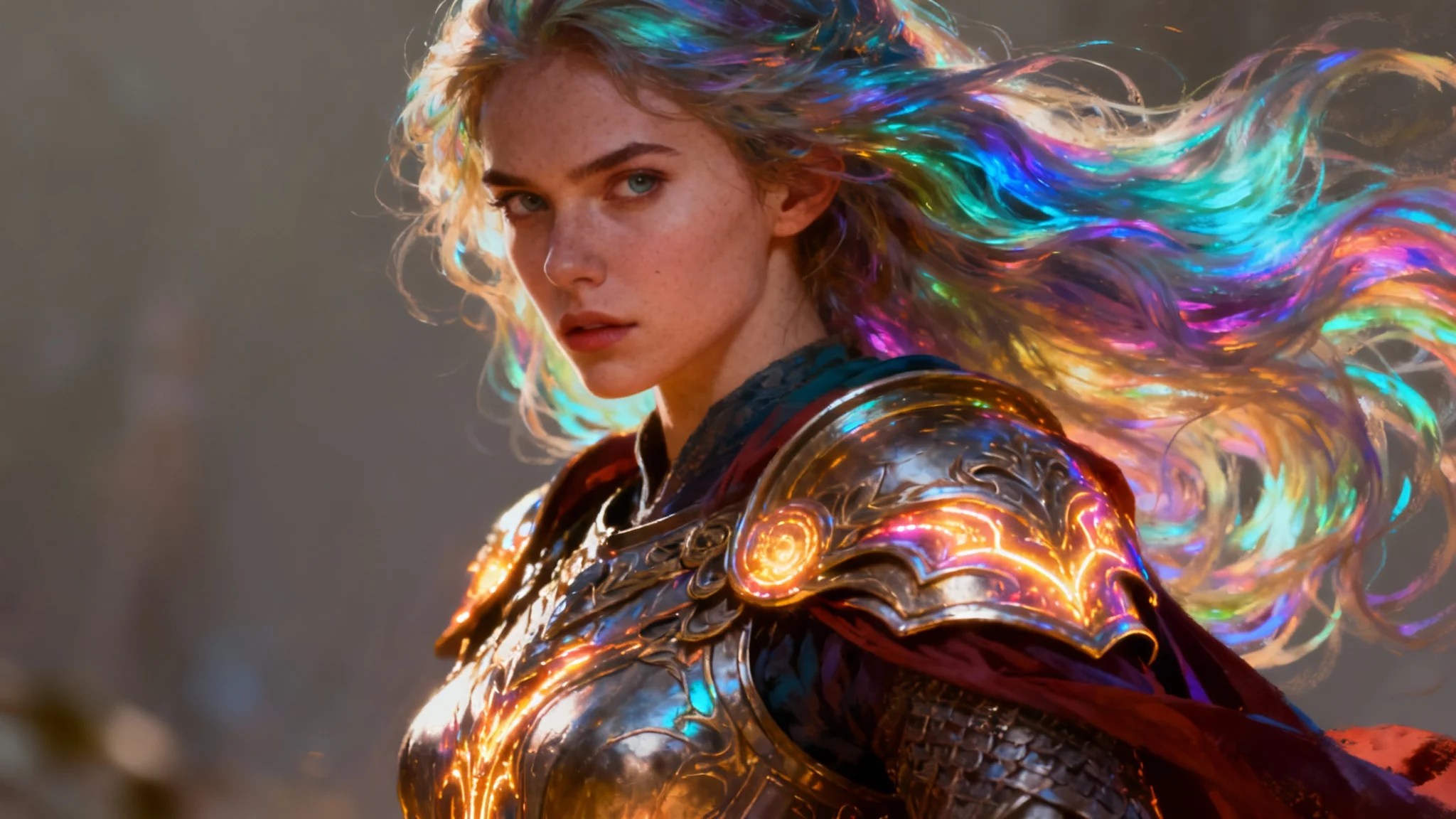 A stunning, highly detailed digital painting of a fantasy warrior character, showcasing the final result of a digital drawing tool.