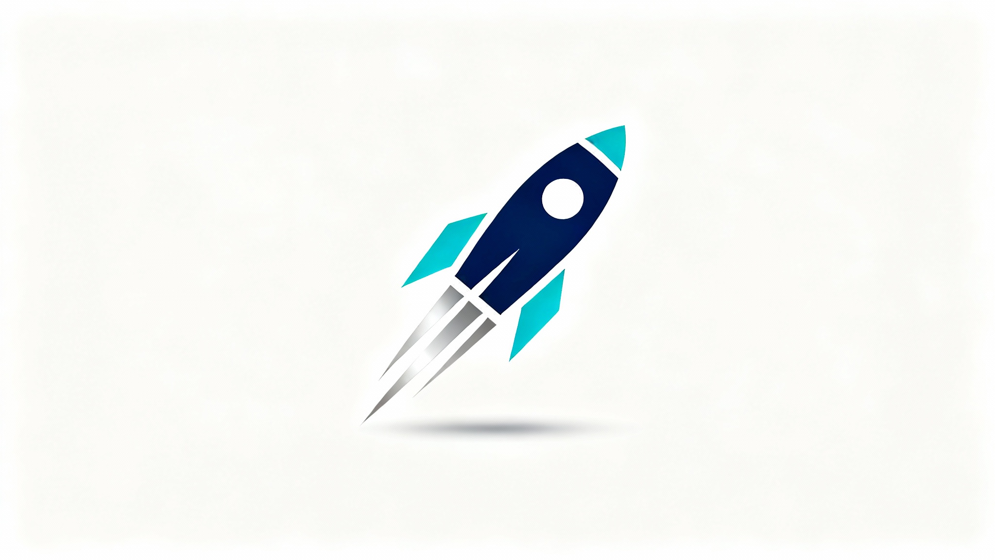 A modern, minimalist logo of a sleek rocket ship in navy blue, turquoise, and silver, presented on a clean white background.