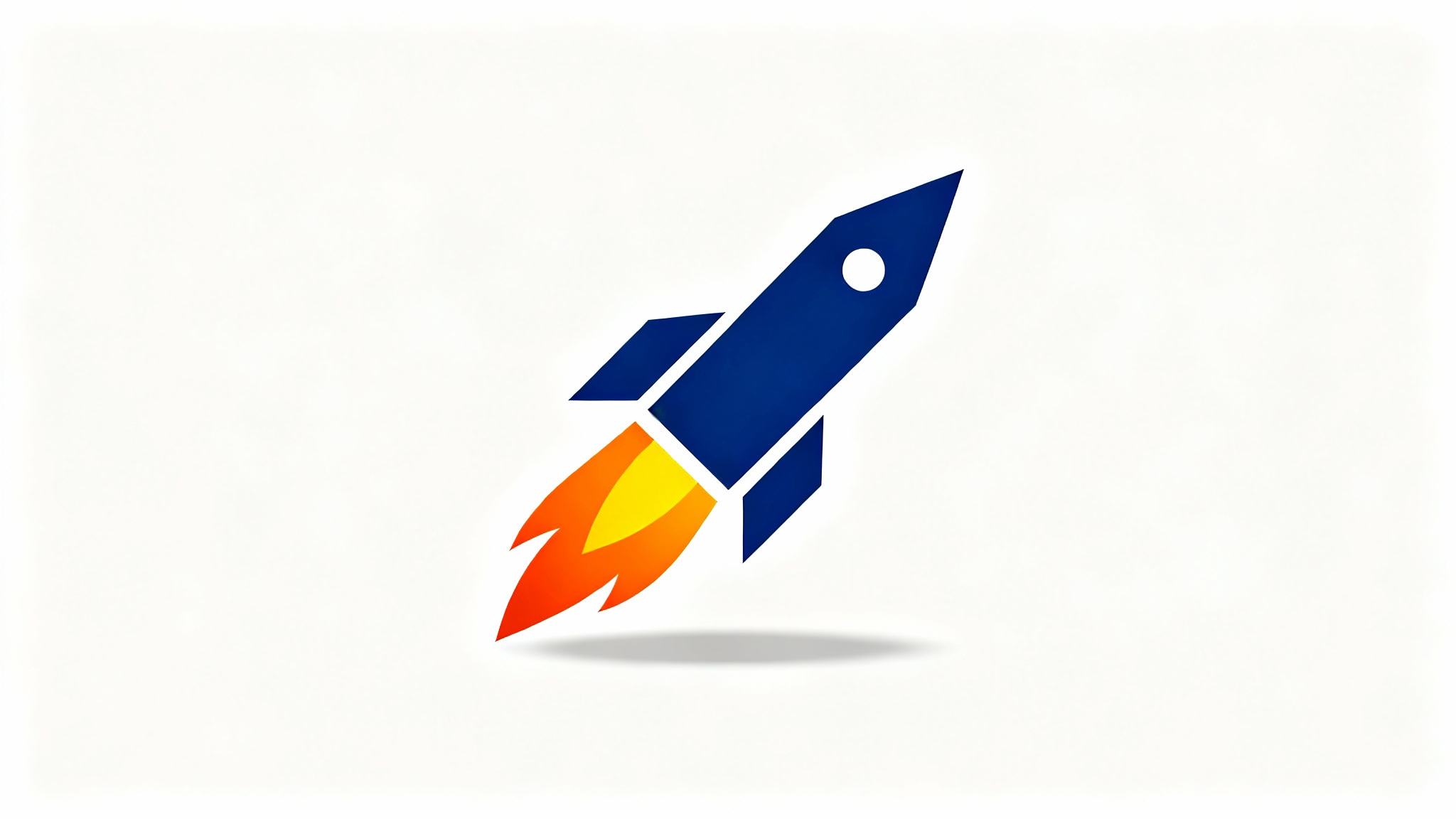 A modern and minimalist rocket logo in navy blue and orange, centered on a white background.