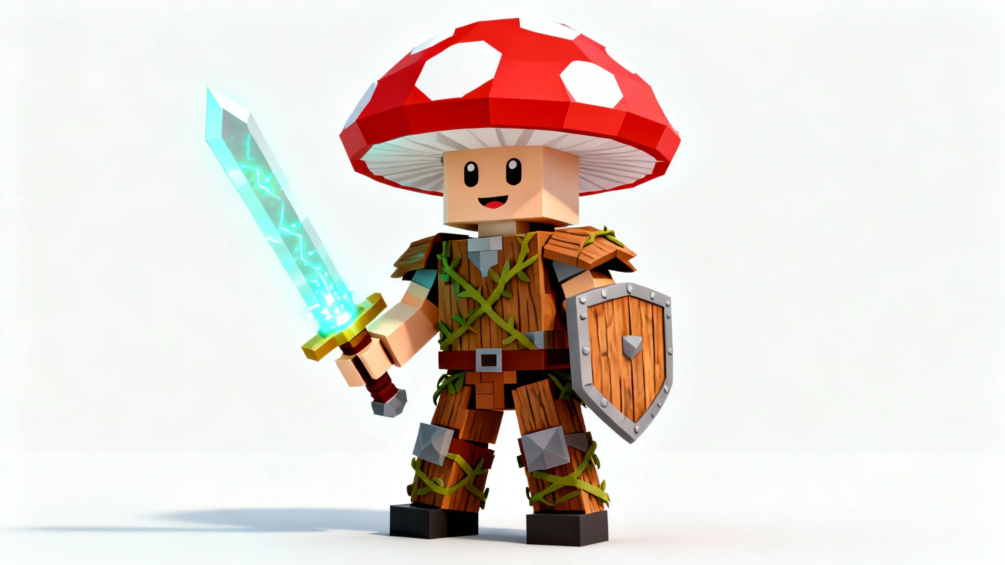 A 3D model of a stylized, blocky mushroom knight character, created as a Roblox mesh, standing against a plain white background.