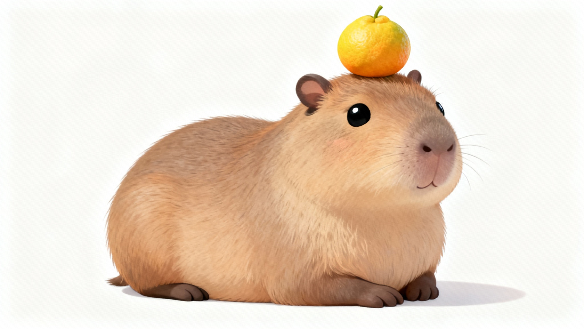 A cute, kawaii-style digital illustration of a plump capybara with big eyes, sitting peacefully against a plain white background.