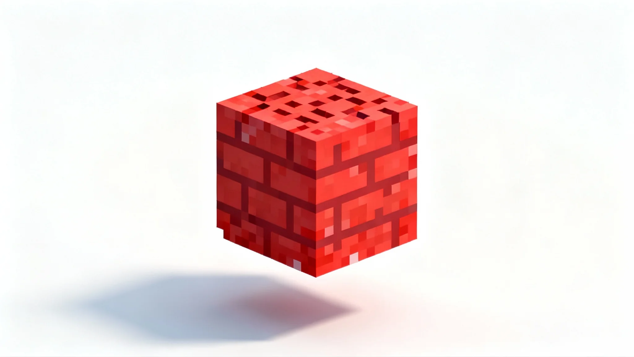 A close-up of a 3D red brick block rendered in the iconic low-resolution, pixelated texture style of a Nintendo 64 game, set against a plain white background.