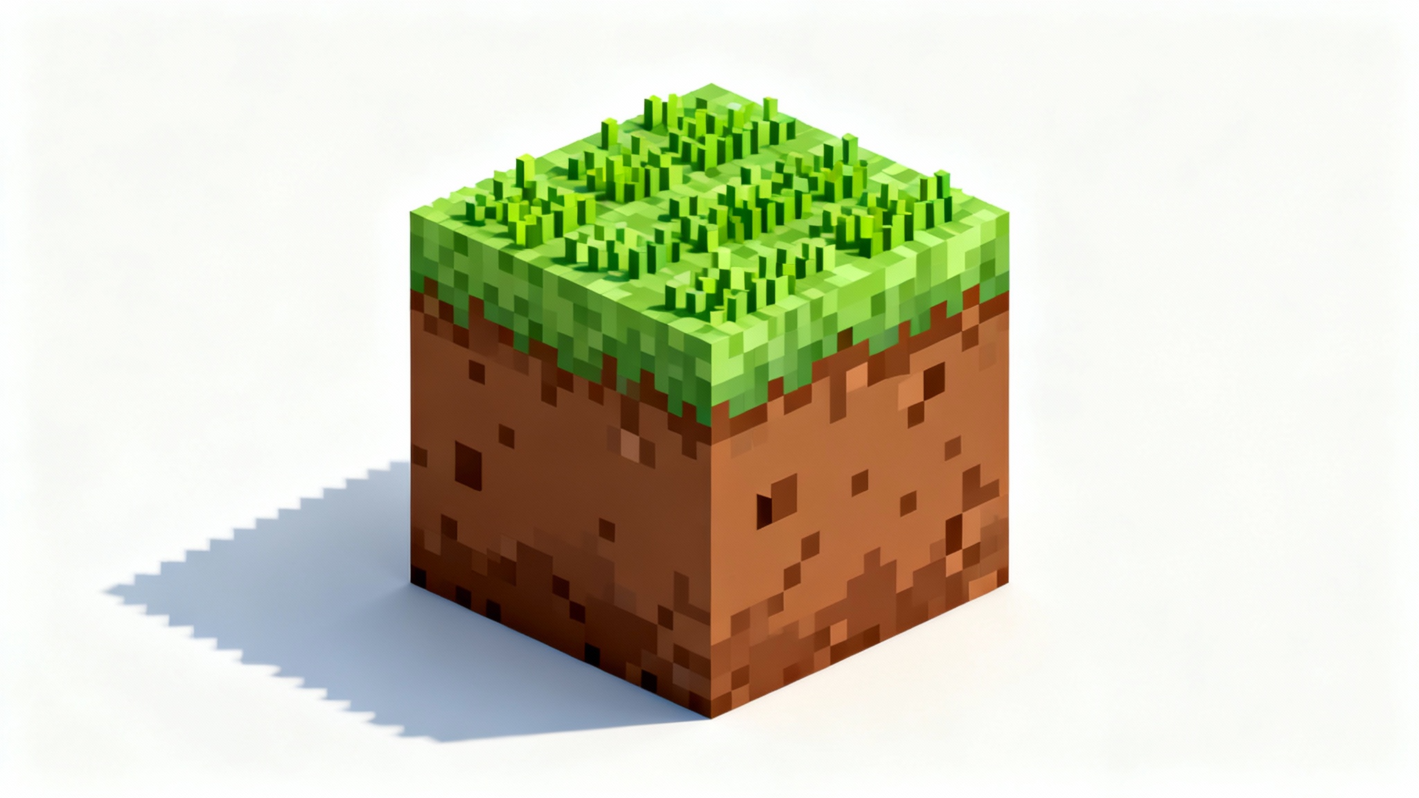A 3D cube of earth and grass rendered in the low-poly, pixelated style of a Nintendo 64 game, isolated on a white background to showcase the retro texture.