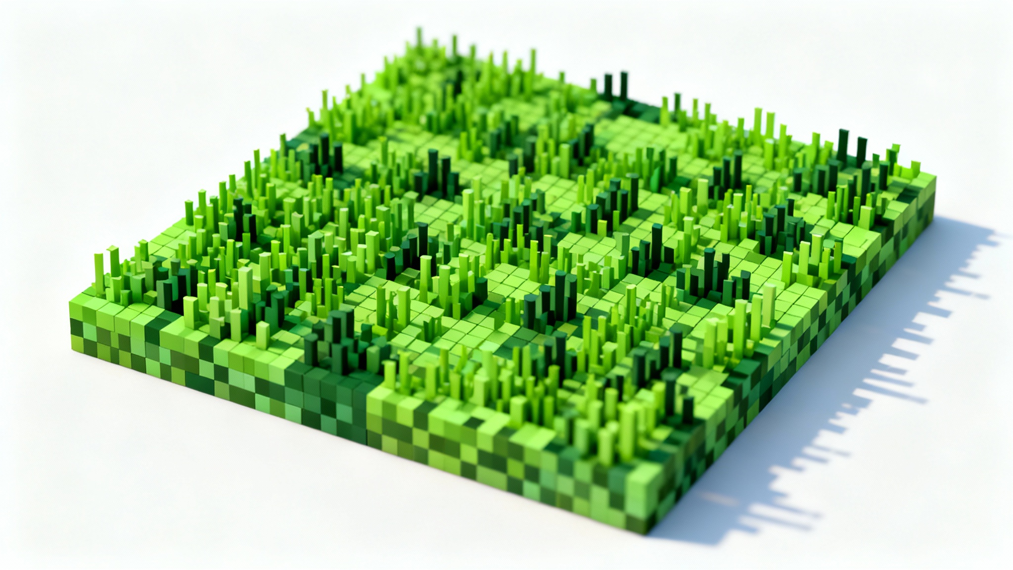 A close-up image of a square texture tile resembling the pixelated, low-resolution green grass from a Mario 64-style video game, displayed on a white background.