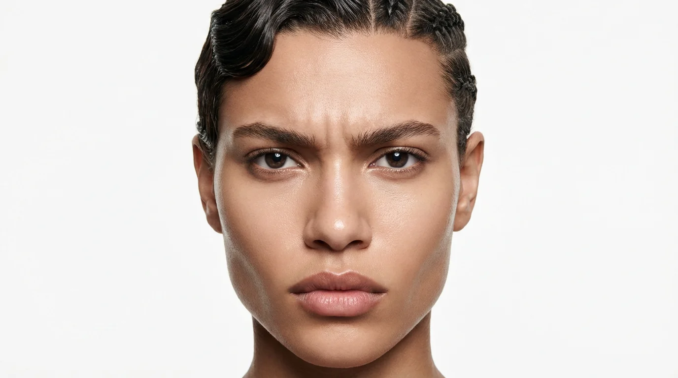 A hyperrealistic, artistic portrait of a single face, which is a seamless morph between a classic male celebrity and a modern female celebrity, on a white background.