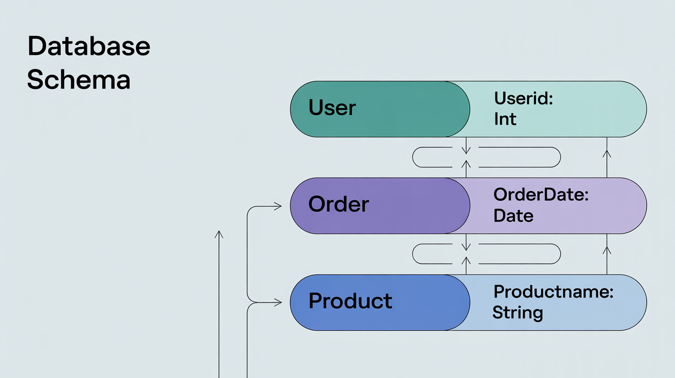 A professionally designed entity relationship diagram showing interconnected entities like 'User', 'Order', and 'Product'. The diagram uses a modern color palette and clean lines on a minimal background, representing a polished final output from a diagramming tool.