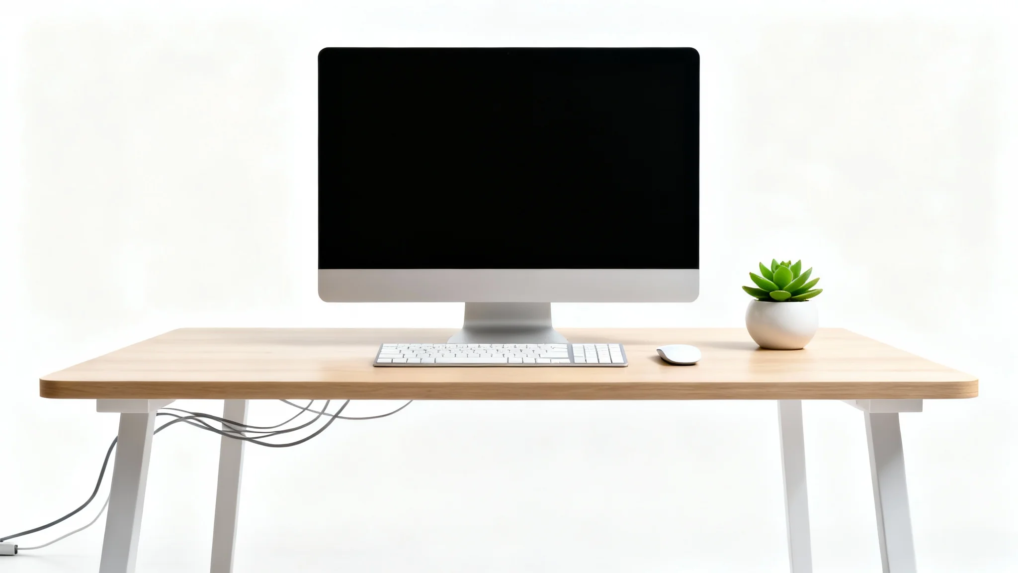 A perfectly organized and modern computer desk with no visible cables, showcasing the benefit of hiding PC cables for a clean and minimalist workspace.