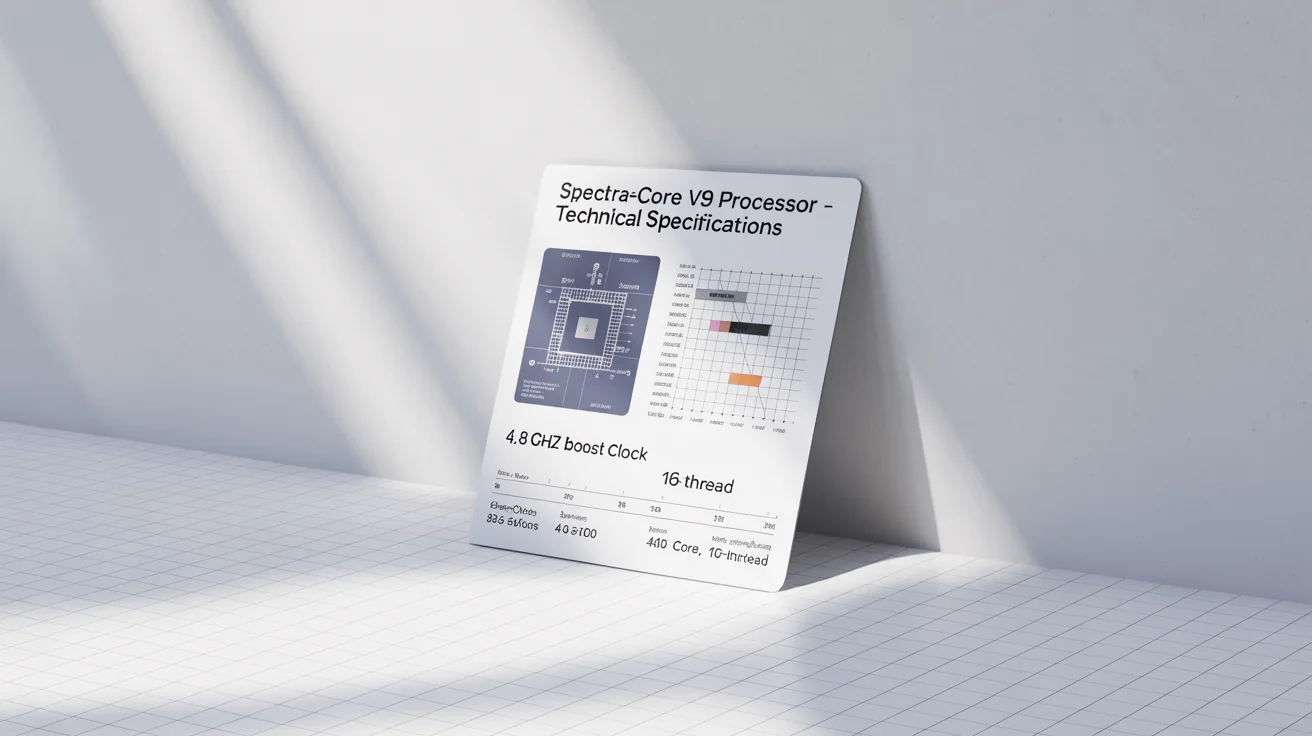 A professional-looking technical specification sheet for a fictional 'Spectra-Core V9 Processor', displayed on a clean white background.