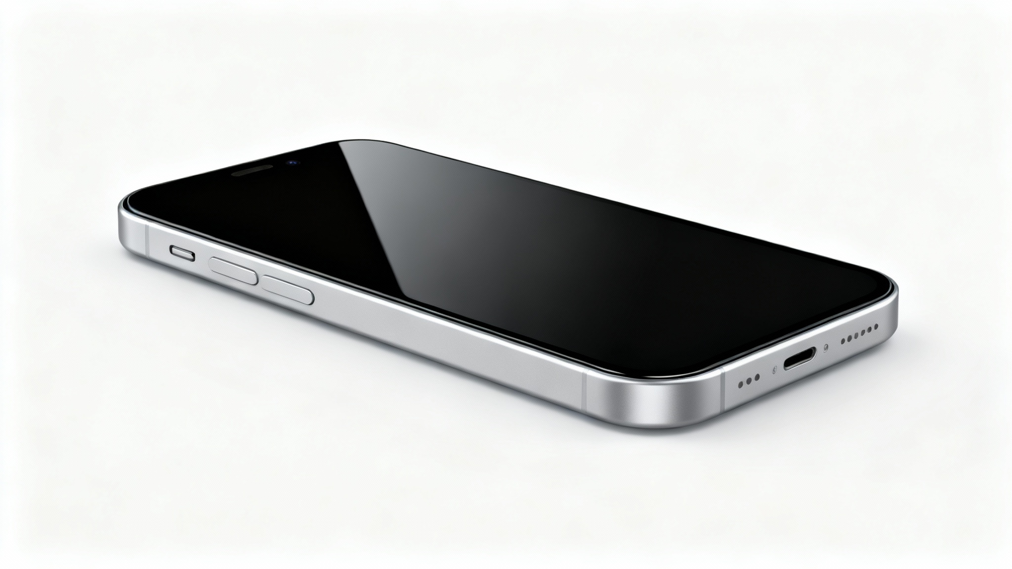 A photorealistic mockup of a modern smartphone with a brand-new, flawless screen, set against a clean white background to showcase a successful screen replacement.