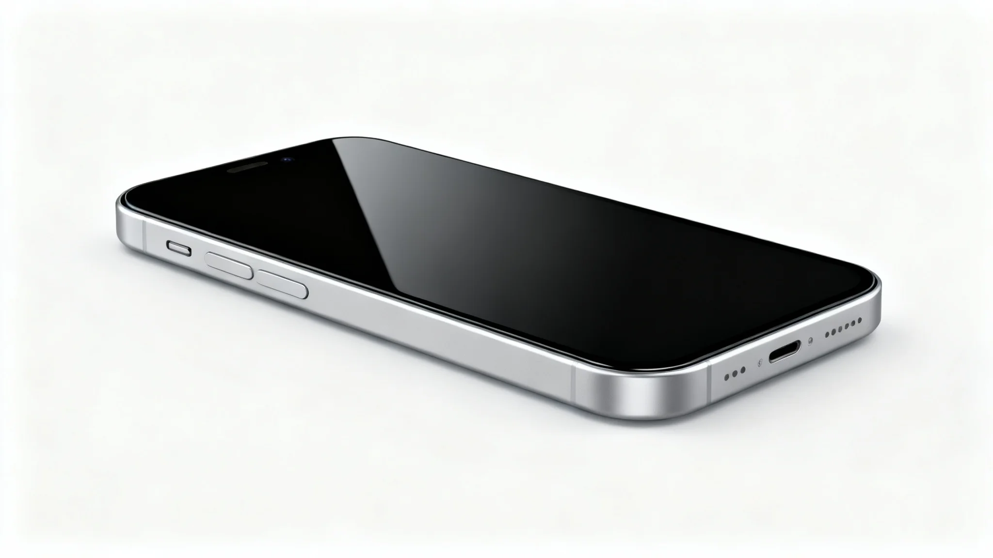 A photorealistic mockup of a modern smartphone with a brand-new, flawless screen, set against a clean white background to showcase a successful screen replacement.