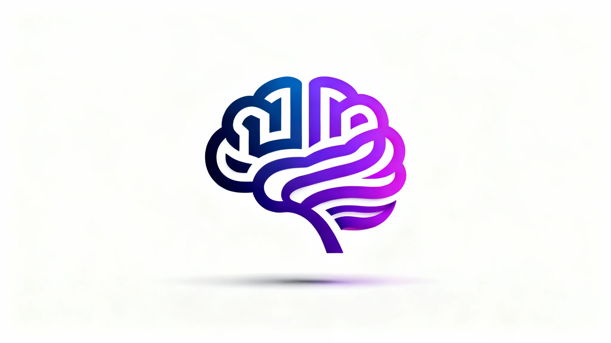 A minimalist and modern vector logo of a stylized brain, featuring a blue and purple color gradient, centered on a clean white background.