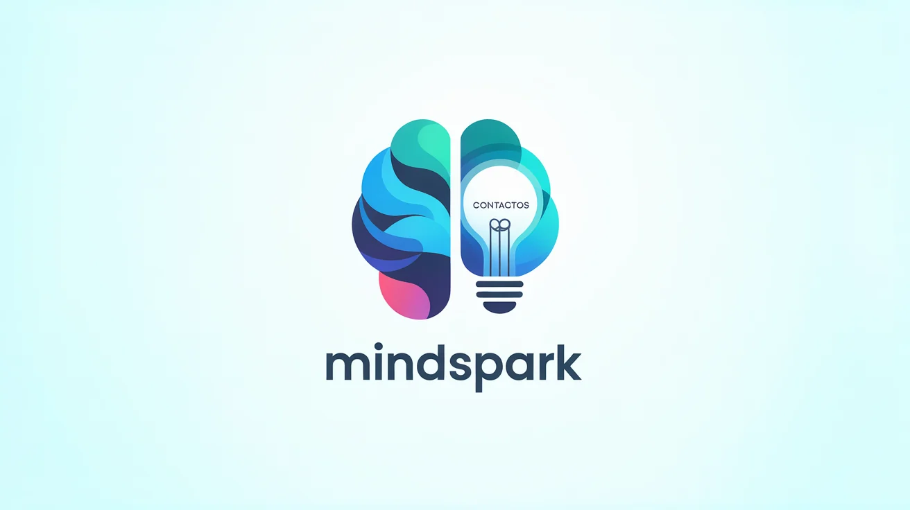 A stylized vector logo of a brain in shades of blue and teal on a white background. One side of the brain morphs into a lightbulb, symbolizing innovation, with the text 'MindSpark' underneath.