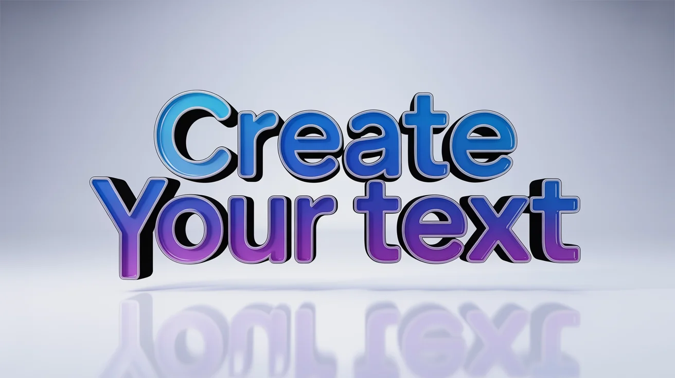 A 3D graphic of the words 'CREATE YOUR TEXT' with a glossy purple and blue gradient, shown isolated on a light background to represent a PNG file with a transparent background.