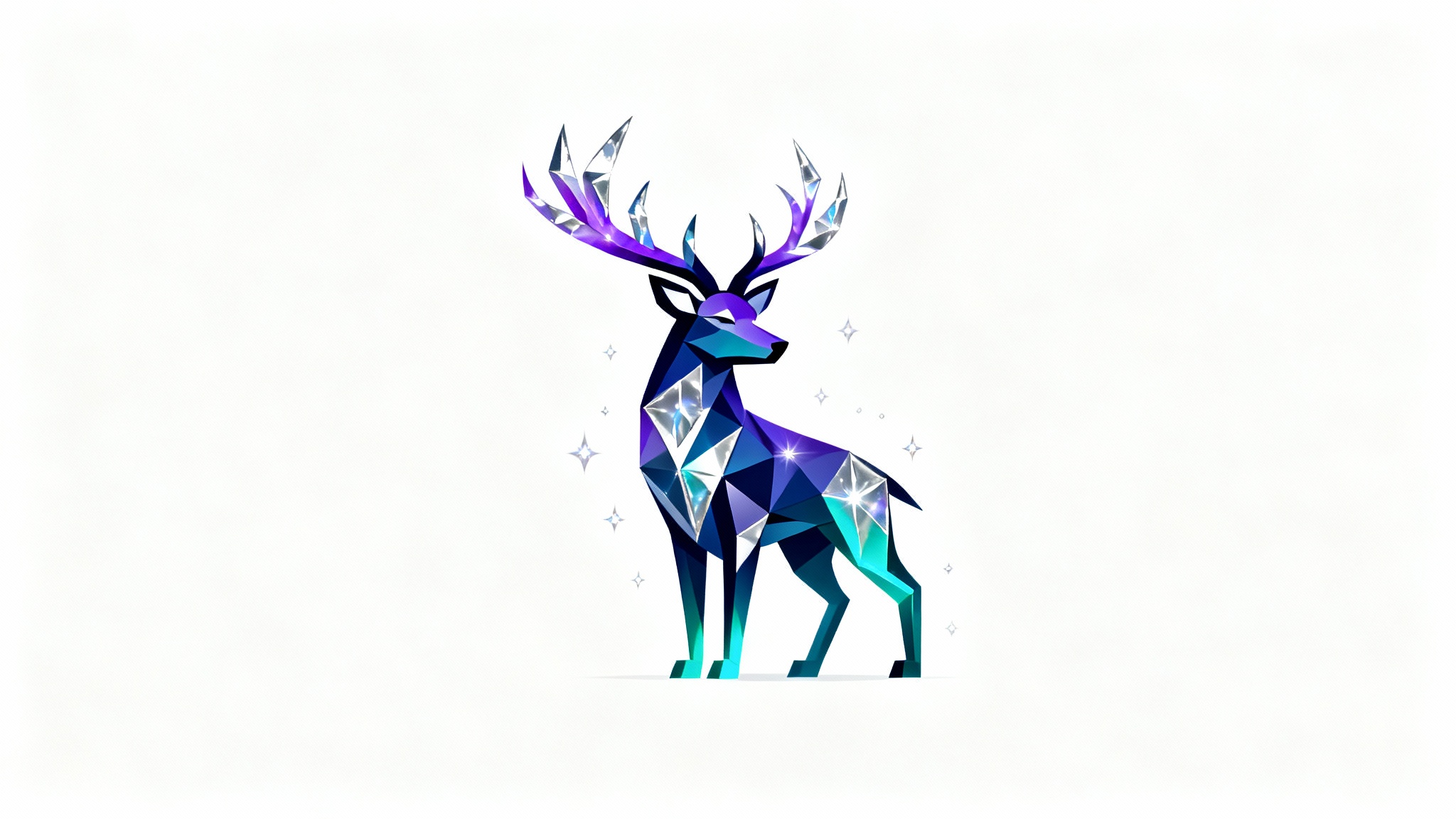 A modern, magical logo of a celestial, geometric creature in shades of blue, purple, and teal with glowing silver highlights, set against a plain white background.