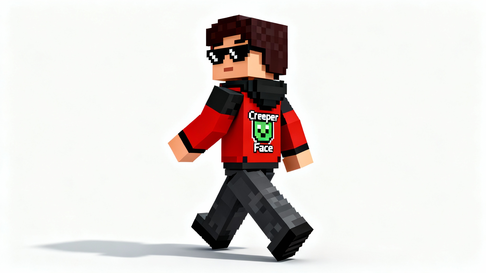 A custom 3D Minecraft avatar of a male character wearing a red and black hoodie and sunglasses, rendered in a blocky, pixelated style against a white background.