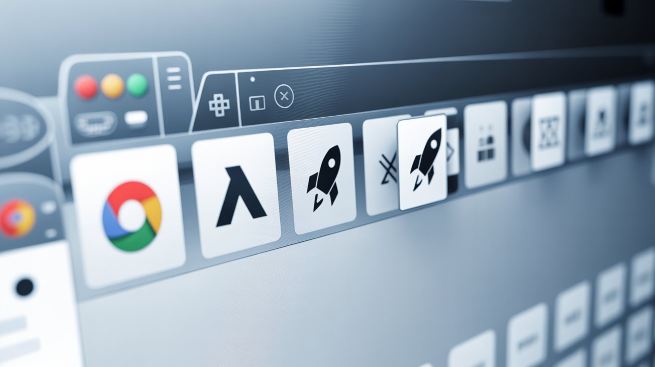 A close-up of modern browser tabs, each displaying a unique, custom-designed favicon, demonstrating the output of a favicon creation tool.