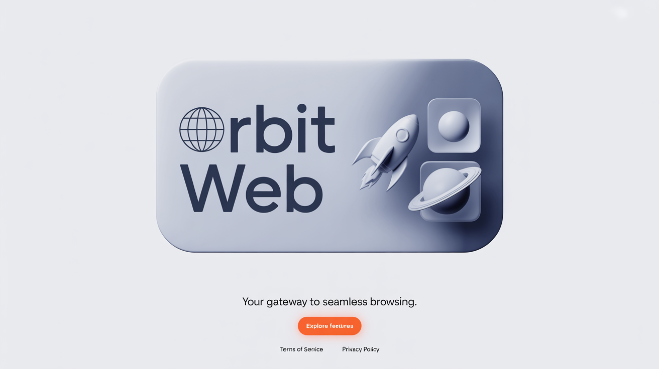 A clean, modern mockup of a web browser tab with the title 'Orbit Web' and a small globe icon as its favicon. Two other favicon options, a rocket and a planet, float nearby, illustrating the ability to change a website's favicon.