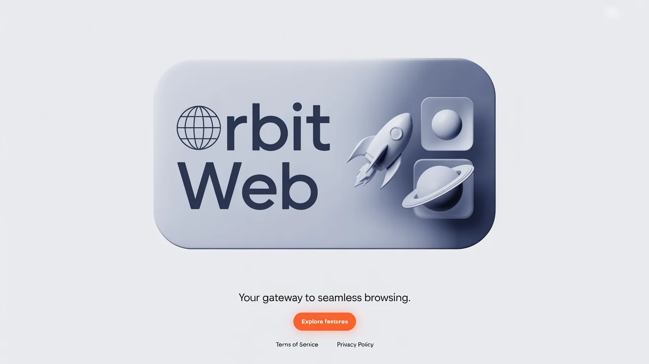 A clean, modern mockup of a web browser tab with the title 'Orbit Web' and a small globe icon as its favicon. Two other favicon options, a rocket and a planet, float nearby, illustrating the ability to change a website's favicon.