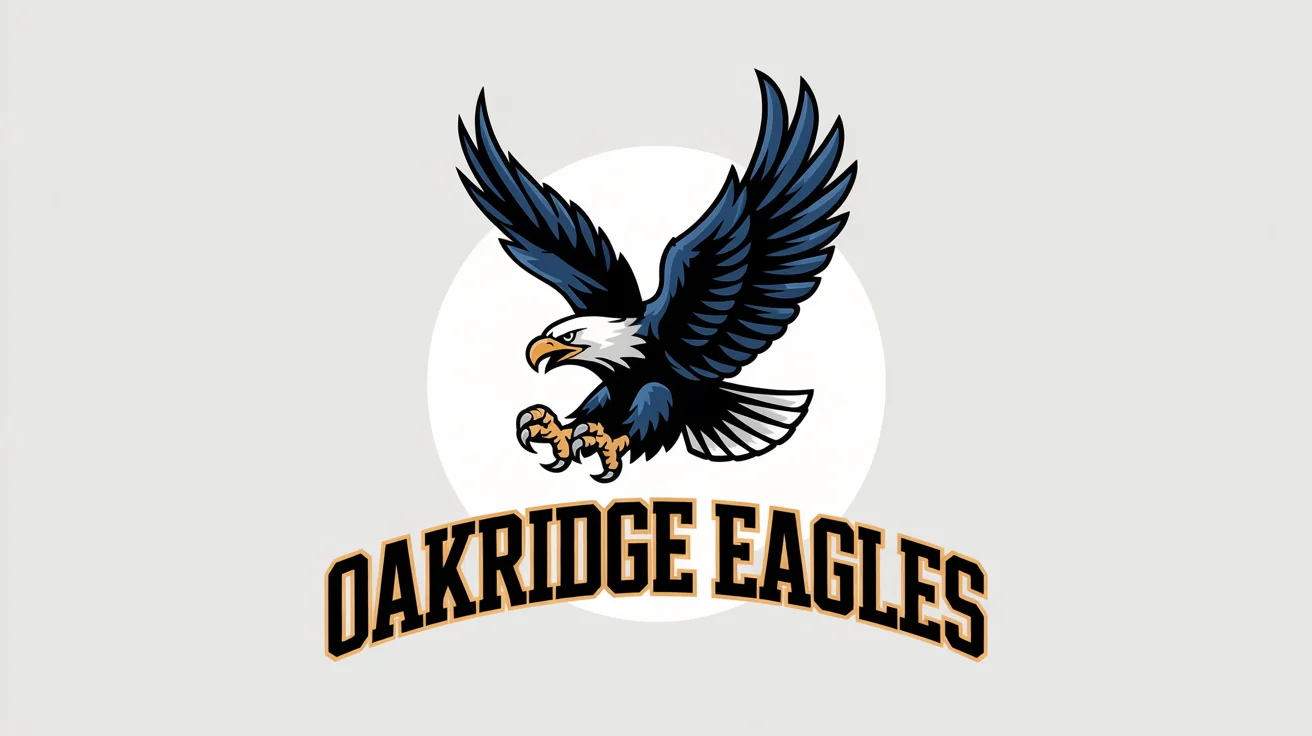 A modern vector logo of a school mascot, featuring a fierce eagle in navy blue and gold with the text 'OAKRIDGE EAGLES' in a collegiate font, all on a clean white background.