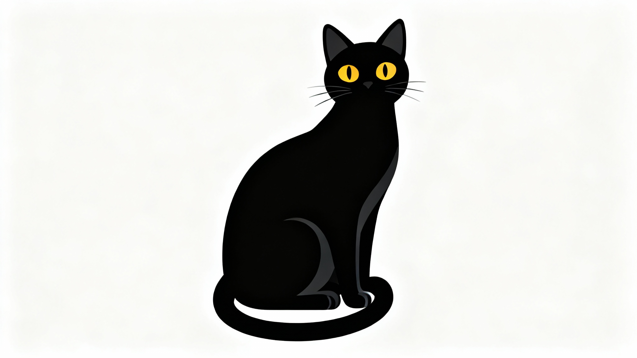 A modern, clean illustration of a black cat with bright yellow eyes sitting in profile against a plain white background.