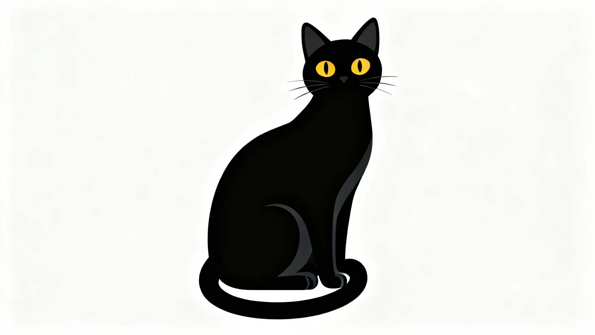 A modern, clean illustration of a black cat with bright yellow eyes sitting in profile against a plain white background.