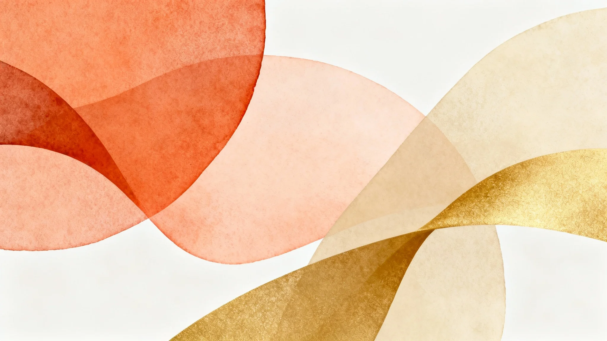 An abstract image showcasing color harmony, with overlapping organic shapes in a warm palette of terracotta, coral, and sand on a white background.