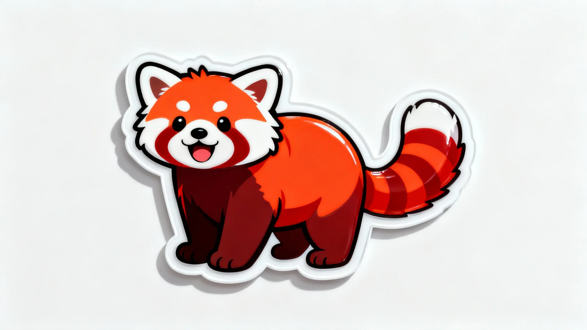 A close-up product shot of a cute cartoon red panda die-cut sticker with a thick white border, displayed on a clean white background.