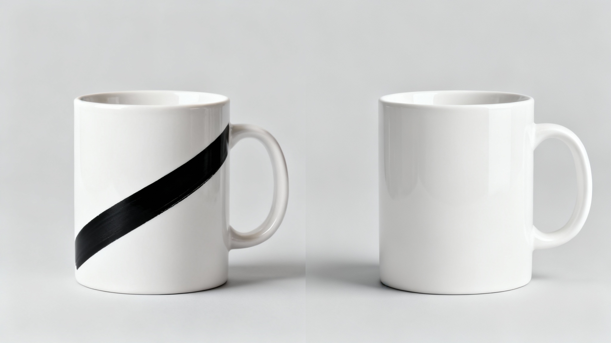 A before-and-after comparison showing a white mug. On the left, it's stained with a black marker line. On the right, the same mug is perfectly clean with the marker stain completely removed.
