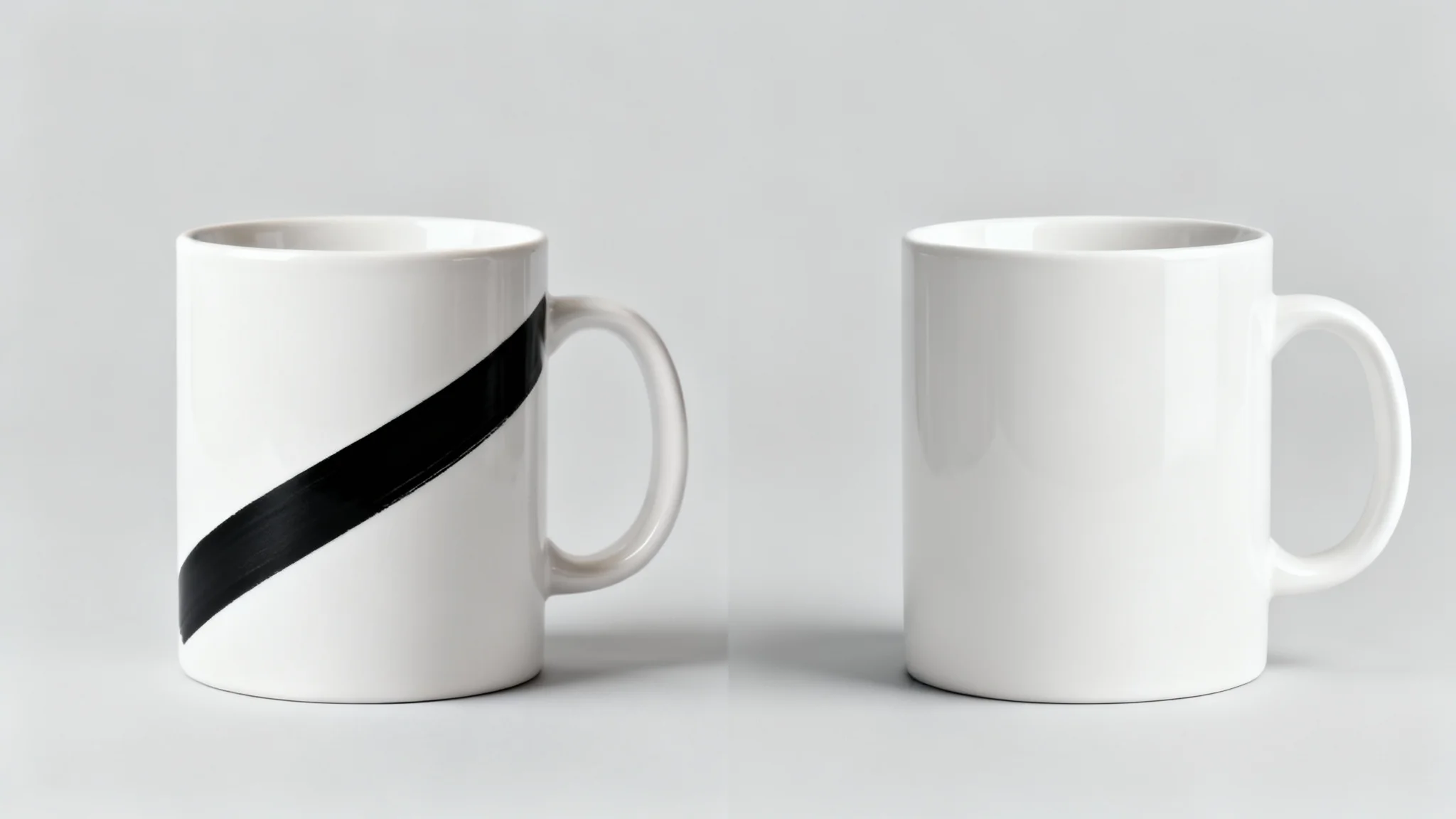 A before-and-after comparison showing a white mug. On the left, it's stained with a black marker line. On the right, the same mug is perfectly clean with the marker stain completely removed.