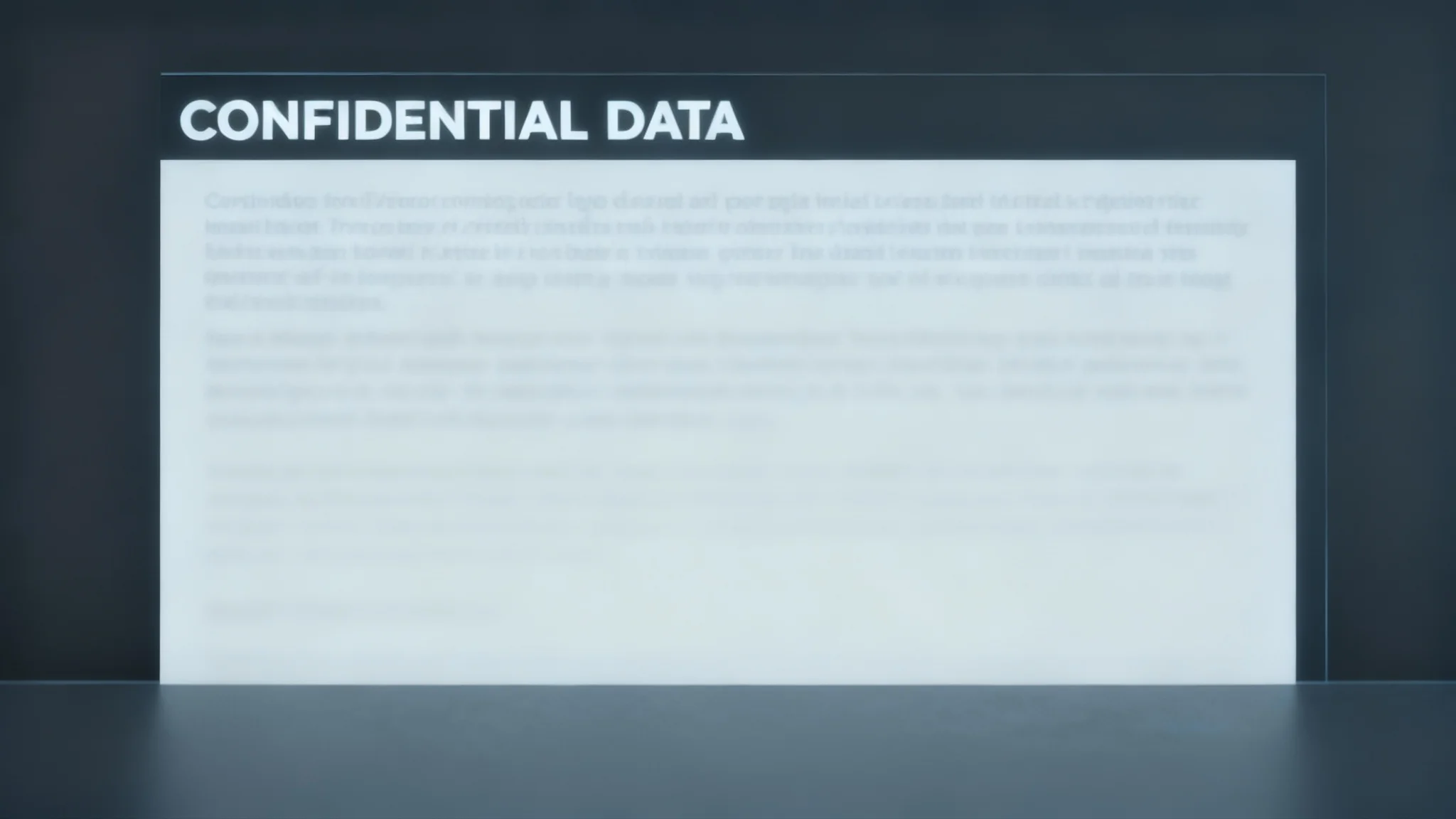 A hero image demonstrating a text blur effect. A digital document shows a sharp headline that says 'CONFIDENTIAL DATA', while the paragraph of text below it is completely blurred and unreadable.